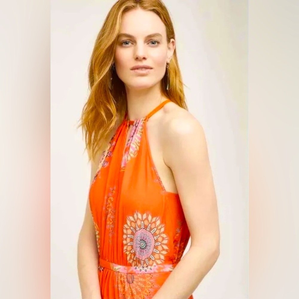 Anthropologie livia halter print medallion motif Orange Floral Mini Dress 10 - Picture 2 of 14